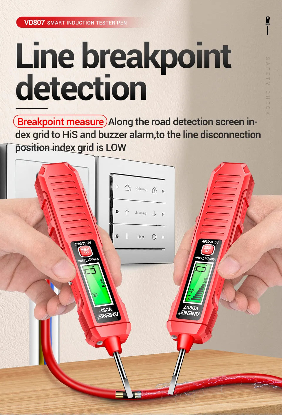 One-word Induction Portable 50/60Hz Smart Electric Pen Tester NCV Sensor AC 12-300V Non-contact Wire Detector Tools