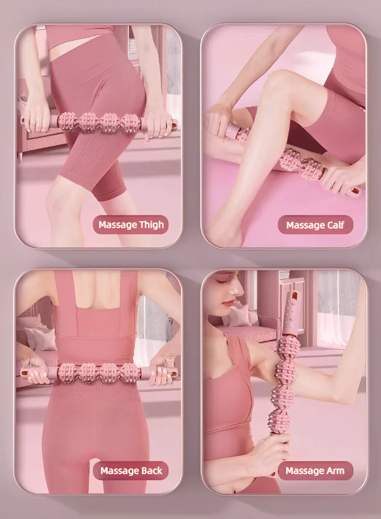 4 Ball Roller Muscles Massage Stick Relaxation Yoga Fitness Wolf Tooth Fascia For Calves Thighs Quadriceps Arms Forearms