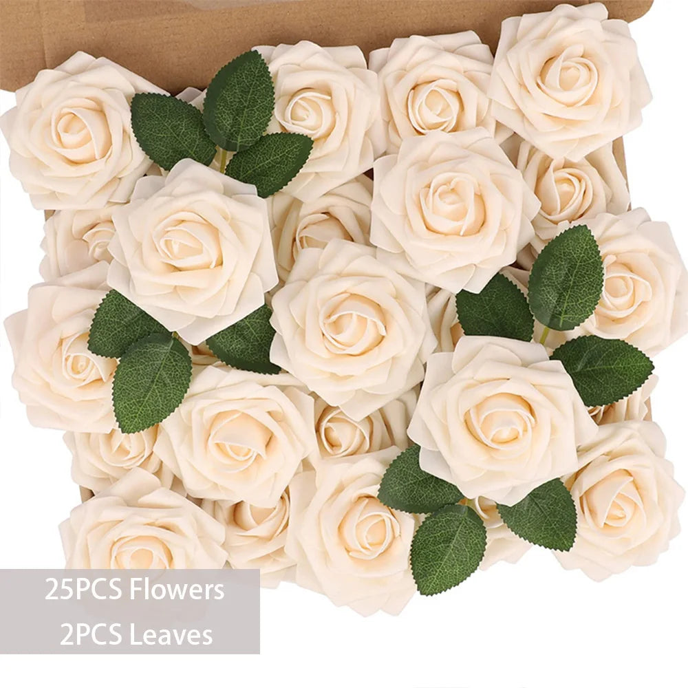 25pcs Artificial Flowers PE Foam Roses W/stem for DIY Wedding Bouquets Centerpieces Christmas Party Arrangement Home Decoration