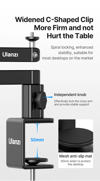 Low Profile Microphone Arm with Cable Channels Desk Clamp 360° Rotatable Foldable for Streaming Recording