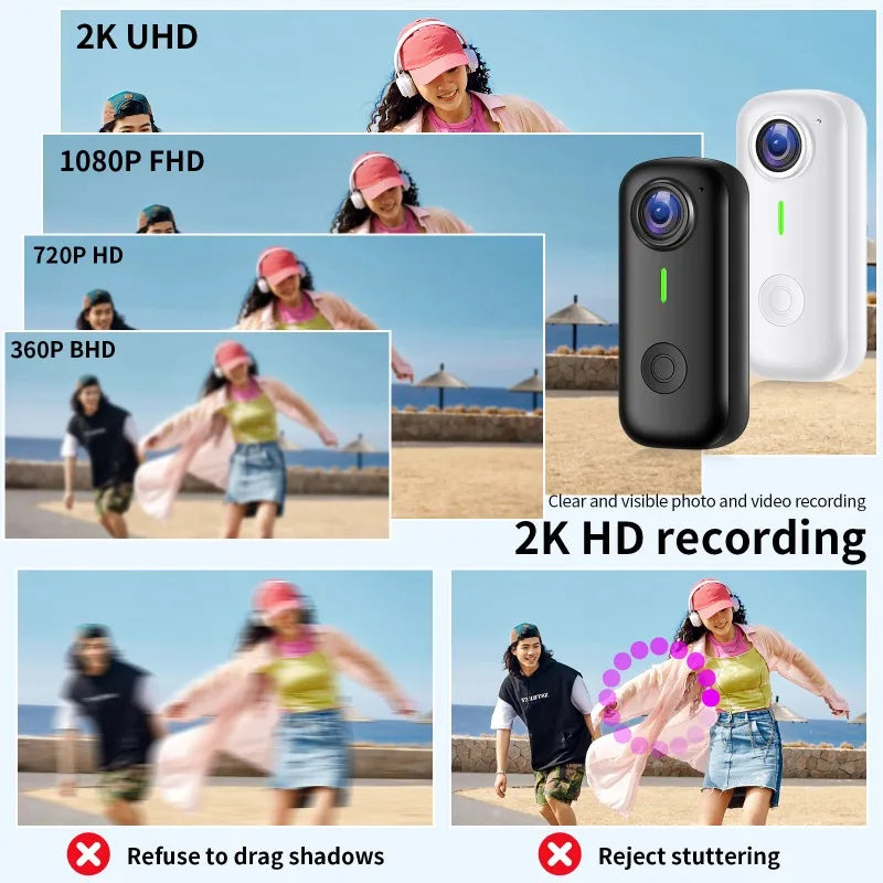 Pocket 2K Mini Magnetic Wearable Action Camera 120 Degree Wide Angle WIFI Hands Free Thumb Cam for Cycling Vlog Outdoor Recording