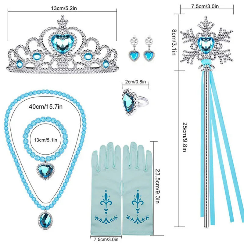 Elsa Princess Accessories Gloves Wand Crown Jewelry Set Elsa Wig Necklace Braid for Princess Dress Clothing Cosplay Dress UP