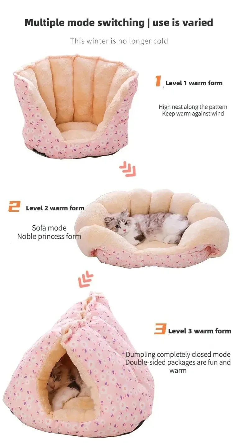 Cartoon Plush Winter Pet Bed for Cats and Small Dogs