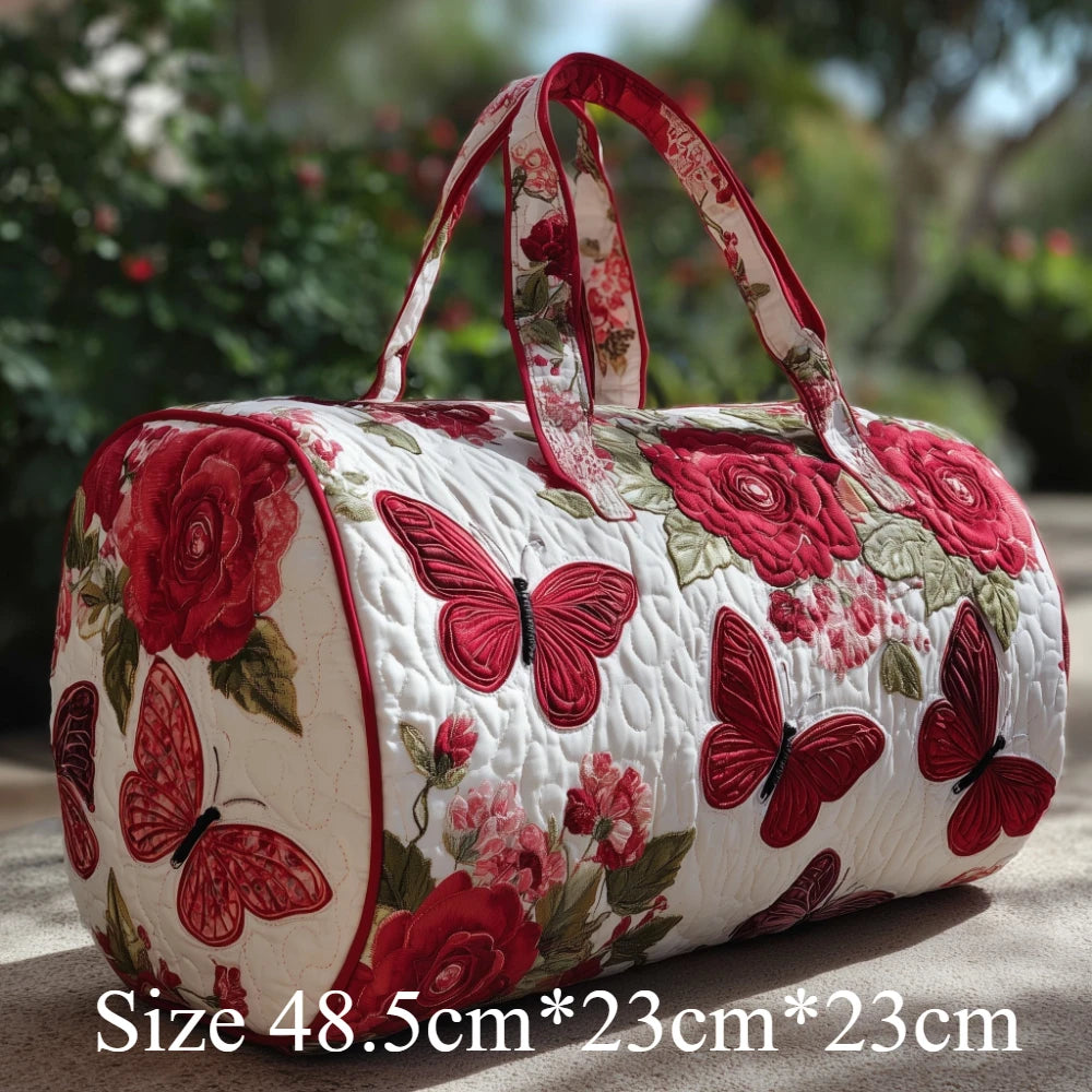 Quilted Travel Bag 3D Butterfly Flowers Print Large Capacity Carry On Duffle Bag for Women Weekend Luggage Overnight Bag