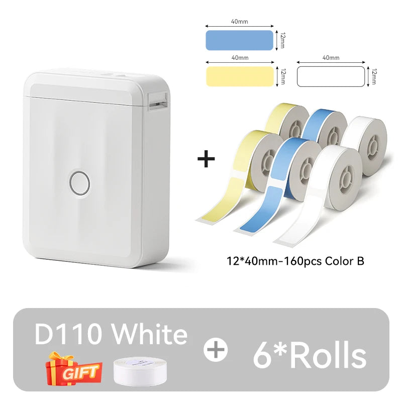 D110 Mini Thermal Label Printer, Bluetooth Portable Pocket Sticker Maker 12–15mm Inkless Label Printer for Home Organization