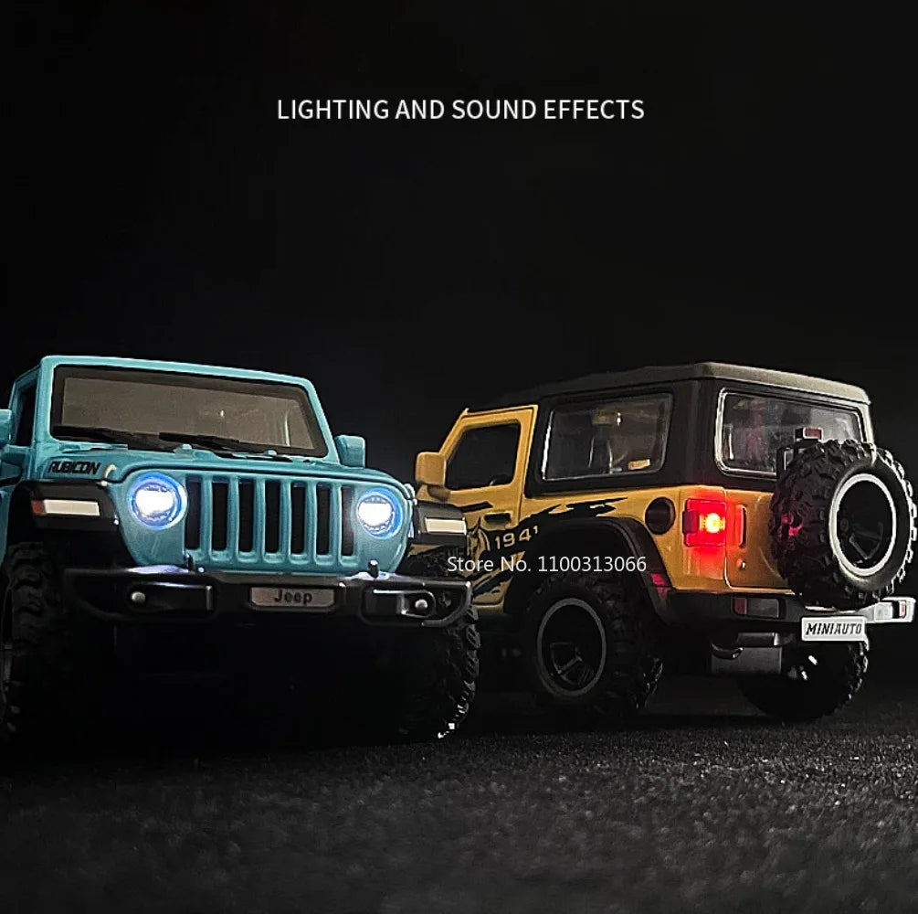 1/32 Wrangler Alloy Diecast Car Models Toy 1941 Rubicon Metal Off-Road Vehicles with Sound Light Car Toys for  Boys