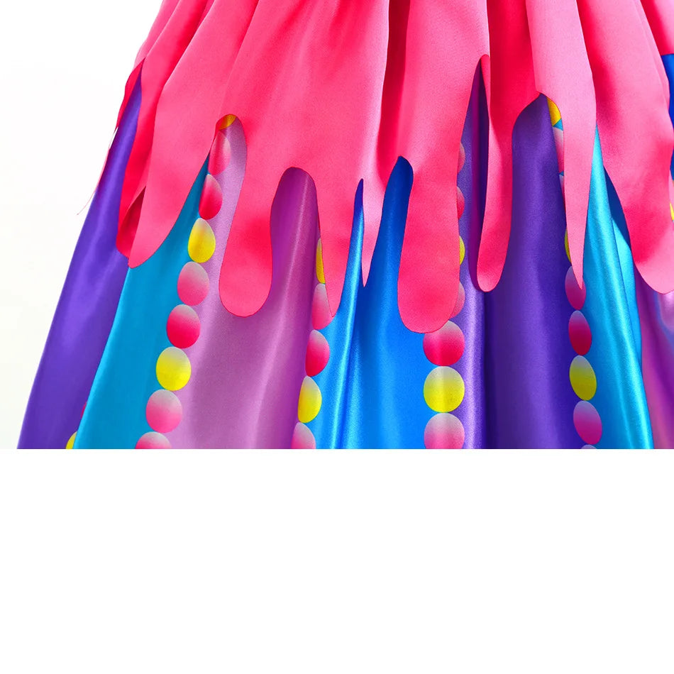 Girls Purim Festival Lollipop Costume Children Puff Sleeve Candy Costume Kids Sweet Lollipop Print Birthday Party Dresses