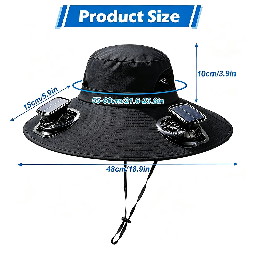 Wide Brim Solar Fan Sun Hat With Dual Fans