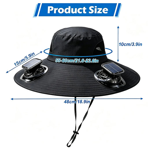 Wide Brim Solar Fan Sun Hat With Dual Fans