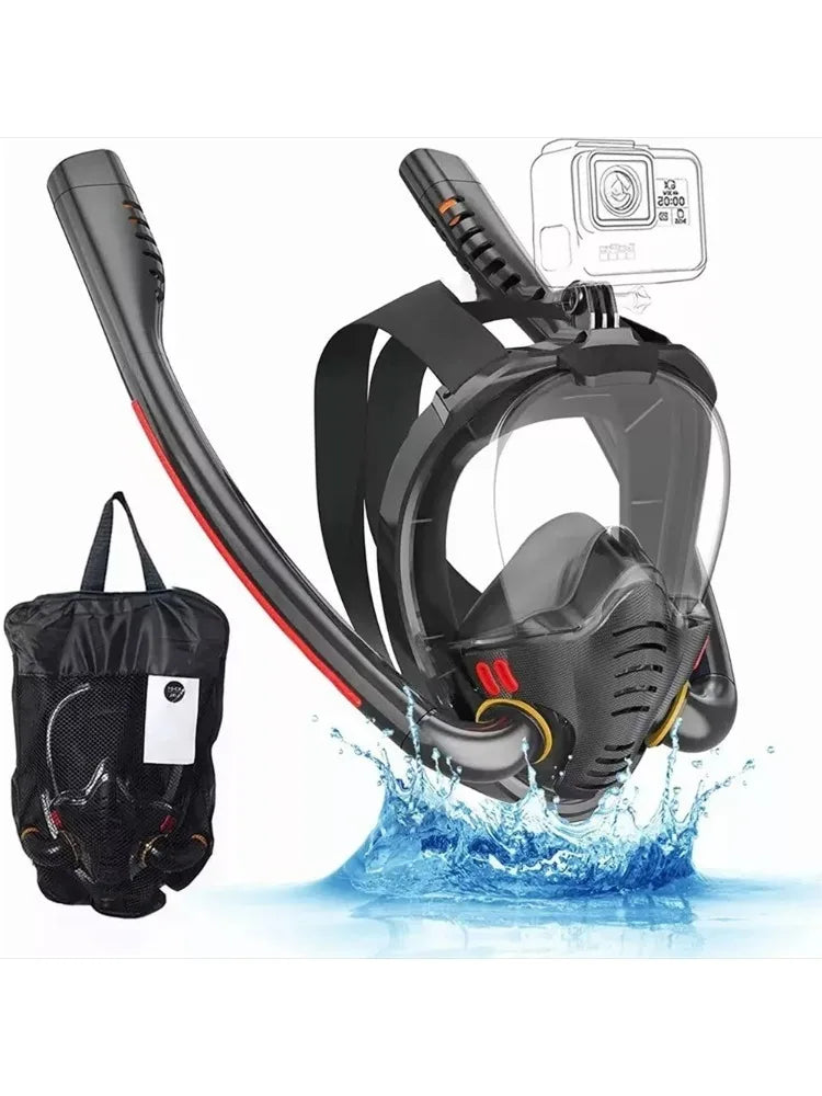 Snorkeling Mask Double Tube Silicone Full Dry Diving Mask Adult Swimming Mask Diving Goggles Self Contained Underwater Breathing