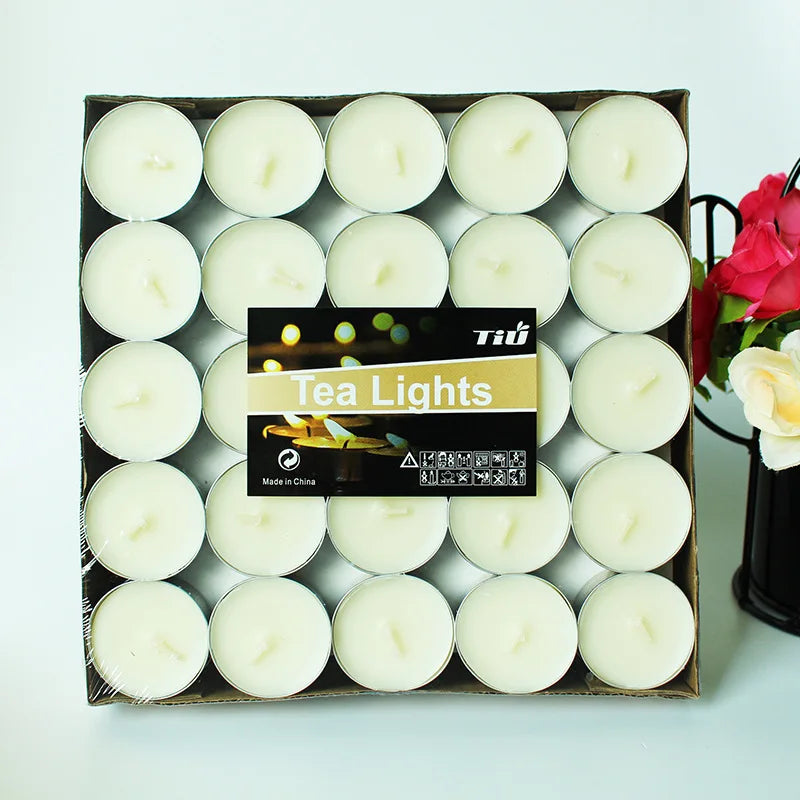 50pcs Tea Lights Scented Candles Set Birthday Romantic Smokeless Atmosphere Anniversaries Wedding Decor Tea Candle Light Tea Wax