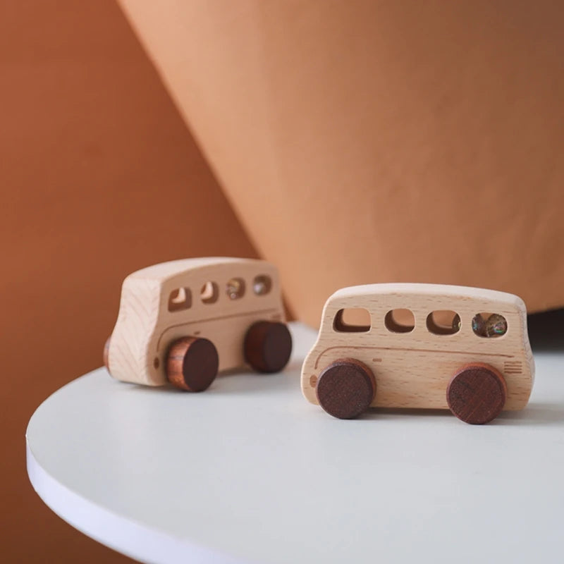 Baby Wooden Baby Toys NO Bpa  Cartoon Car Bus Montessori Toys Hand-pushed Wooden Handmade Carts Baby Room Decoration Baby Gift