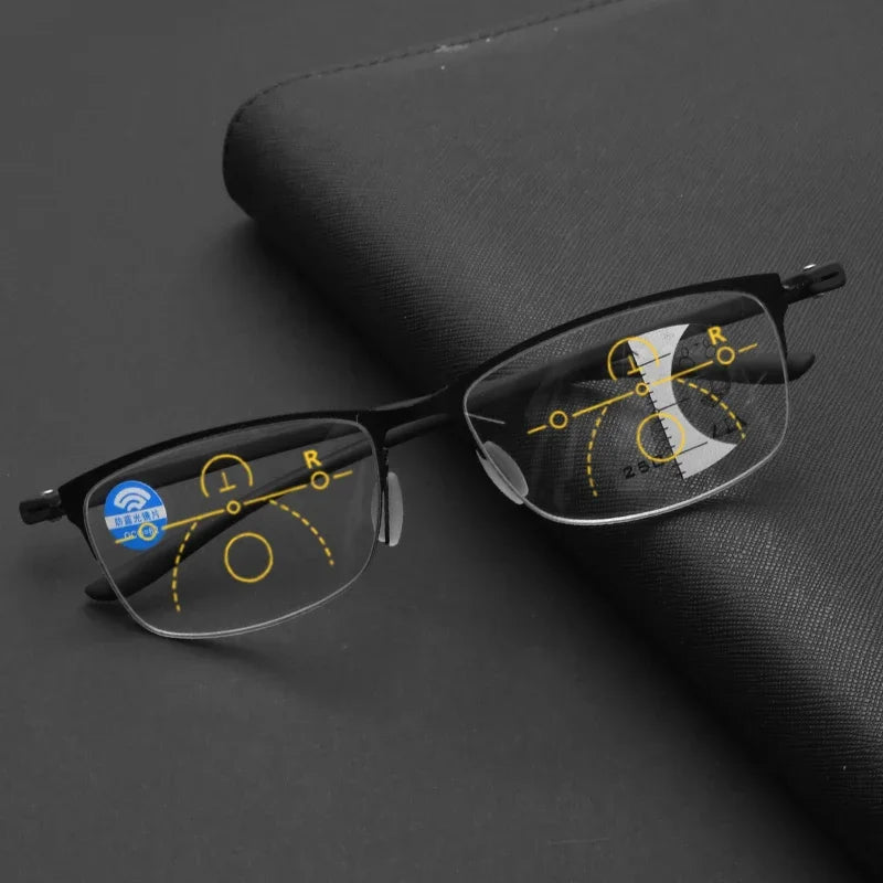 Half Frame Multifocal Reading Glasses for Men TR Progressive Bifocal Eyeglasses Blue Light Presbyopic Eyewear 1.0 2.0 3.0