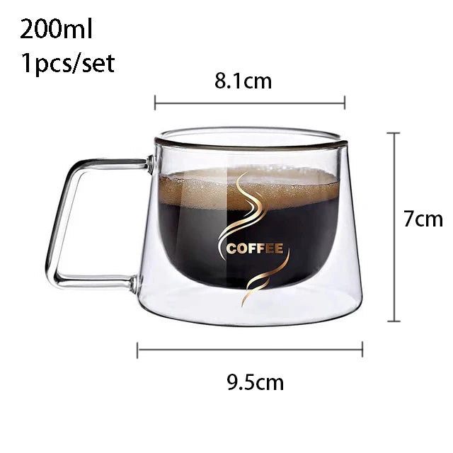 200ml Double Wall Glass Coffee Mug Heat-resistant Espresso Cup Thermo Insulated Cup For Latte Cappuccino Tea Drinkware Set