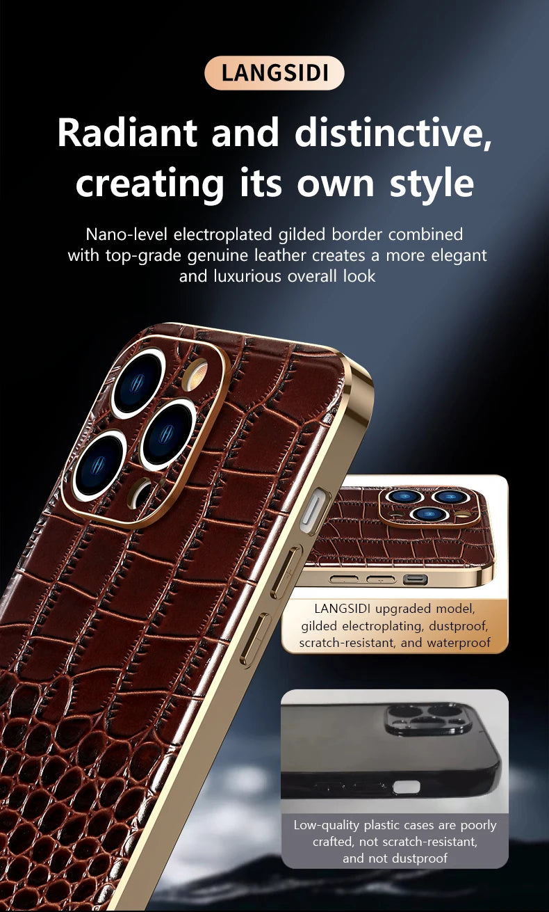 Genuine Leather Phone Case for iPhone 16 15 Pro Max 14promax Luxury Soft Edges Shockproof Camera Protection Cover