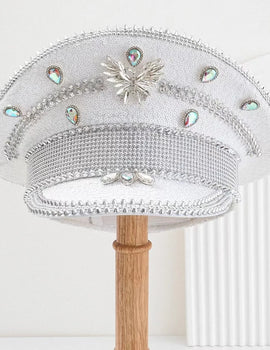 Burning Man White Rainbow Gem Delicate simple little rhinestone Navy Holiday Man Festival Halloween Hat Silver Top Hat