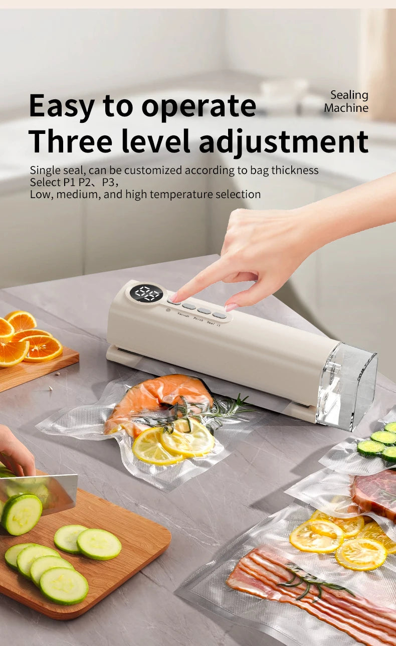 Mini Cordless Vacuum Sealer with Digital Display – Rechargeable Food Bag Vacuum & Heat Sealing Machine for Kitchen Storage