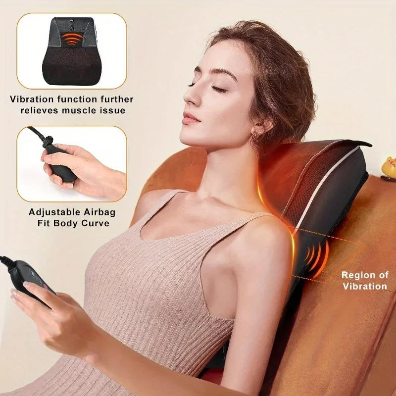 Electric Shiatsu Massage Pillow Neck Airbag Traction Body Massager Car with Heating and Vibration Function
