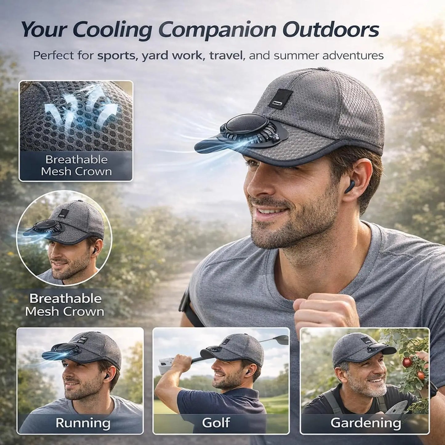 Wide Brim Solar Fan Hat With USB Charging