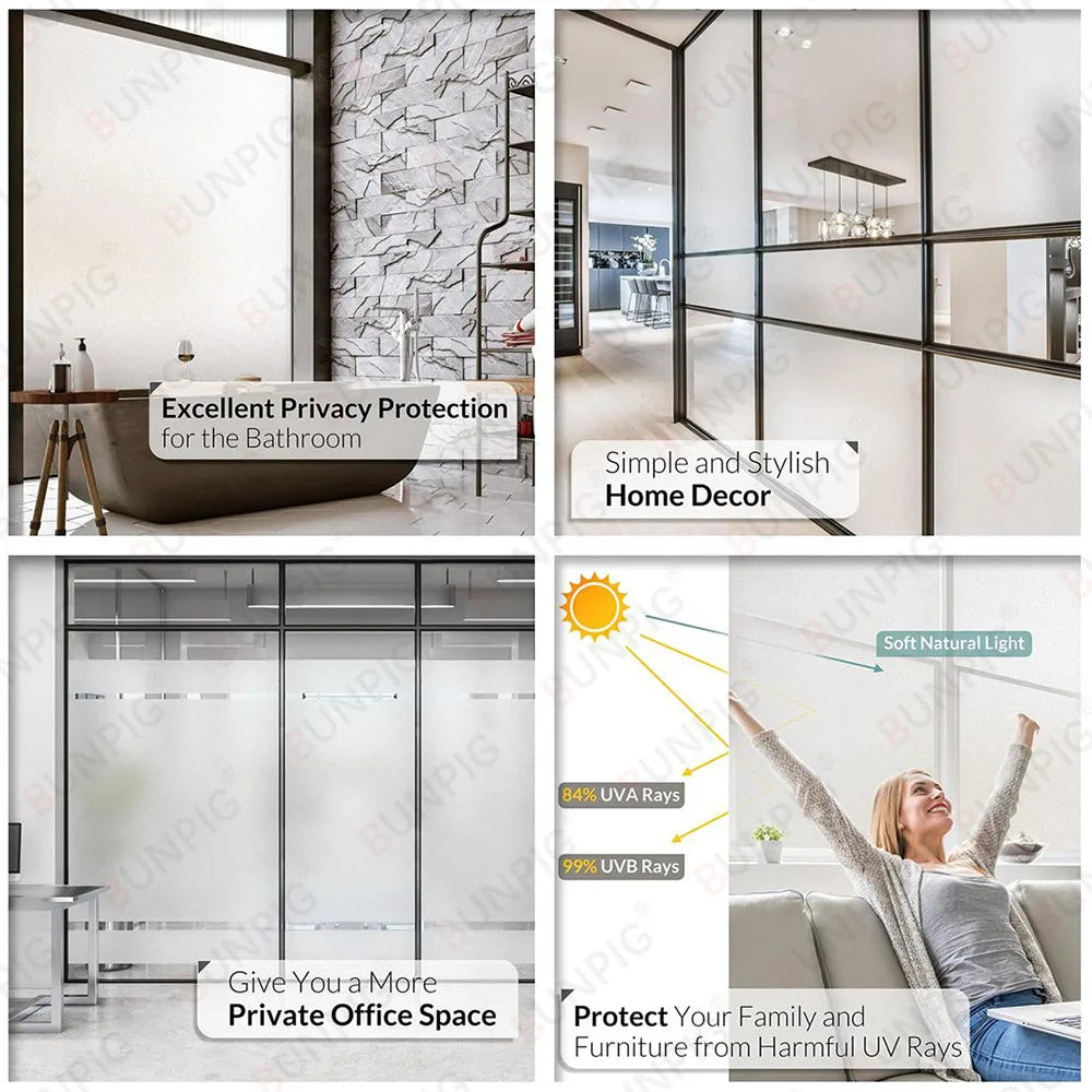 Privacy Window Films No Glue Static Adhesive Glass Film for Decorative Bathroom Living Room Kitchen Rental Apartment Rainbow