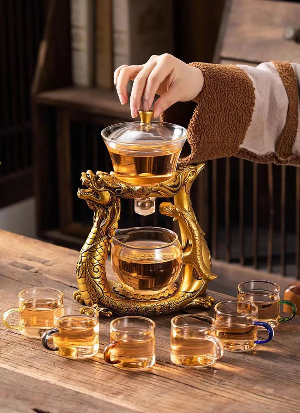 Dragon Glass Teapot  Diversion Rotating Cover Bowl Water Tea Cup Purer Oolong Drinkware Tea