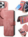 Flip Leather Wallet Case for iPhone 16 15 Pro Max 14 Plus 16E Magsafe Magnetic Detachable Card Slot Holder Cover