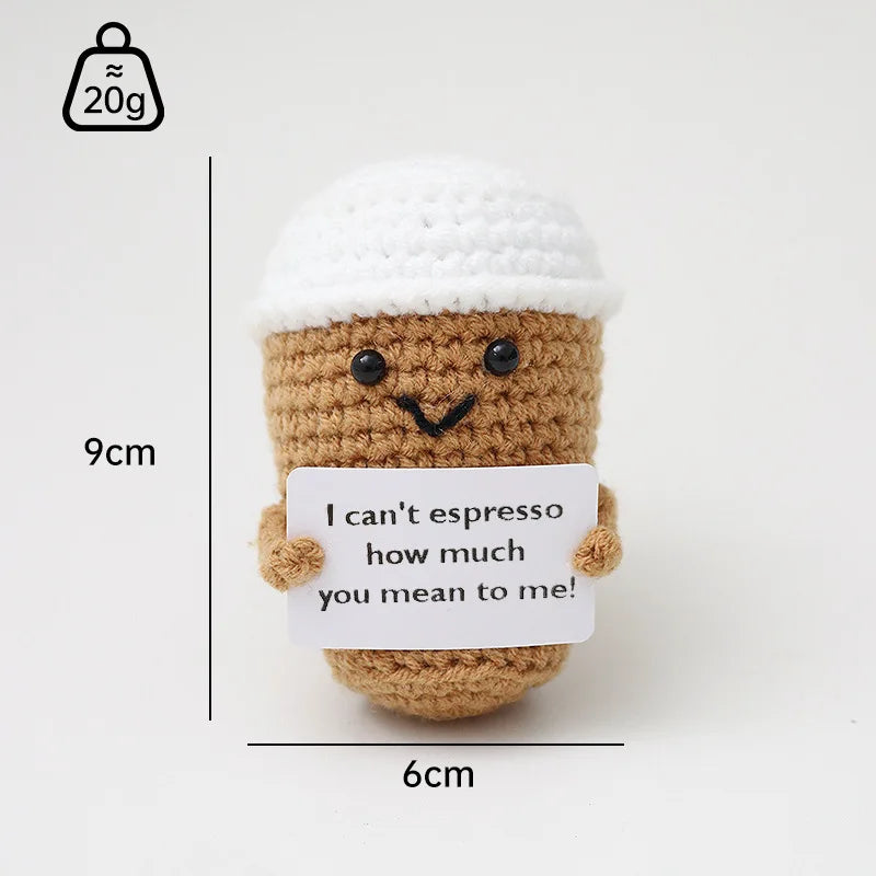 3 Pcs Positive Crochet Hedgehog Doll with Affirmation Card Home Room Decoration Funny Handmade Plush Doll Ornaments Christmas Gifts