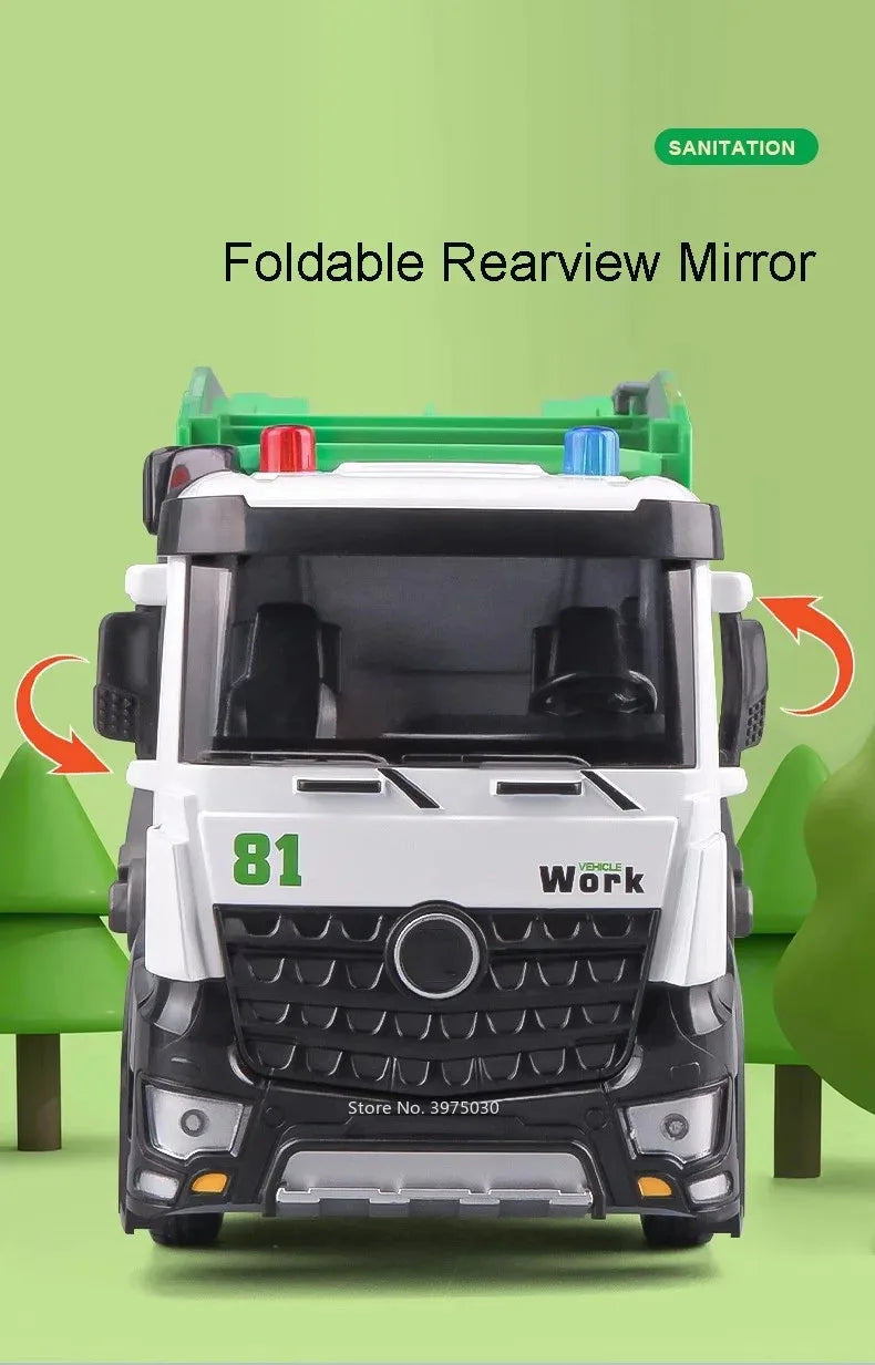 1:24 Scale Watering Cement Dump Trucks Model Garbage Truck Toy Car Sound Light Doors Opened Engineering Vehicles  Gifts
