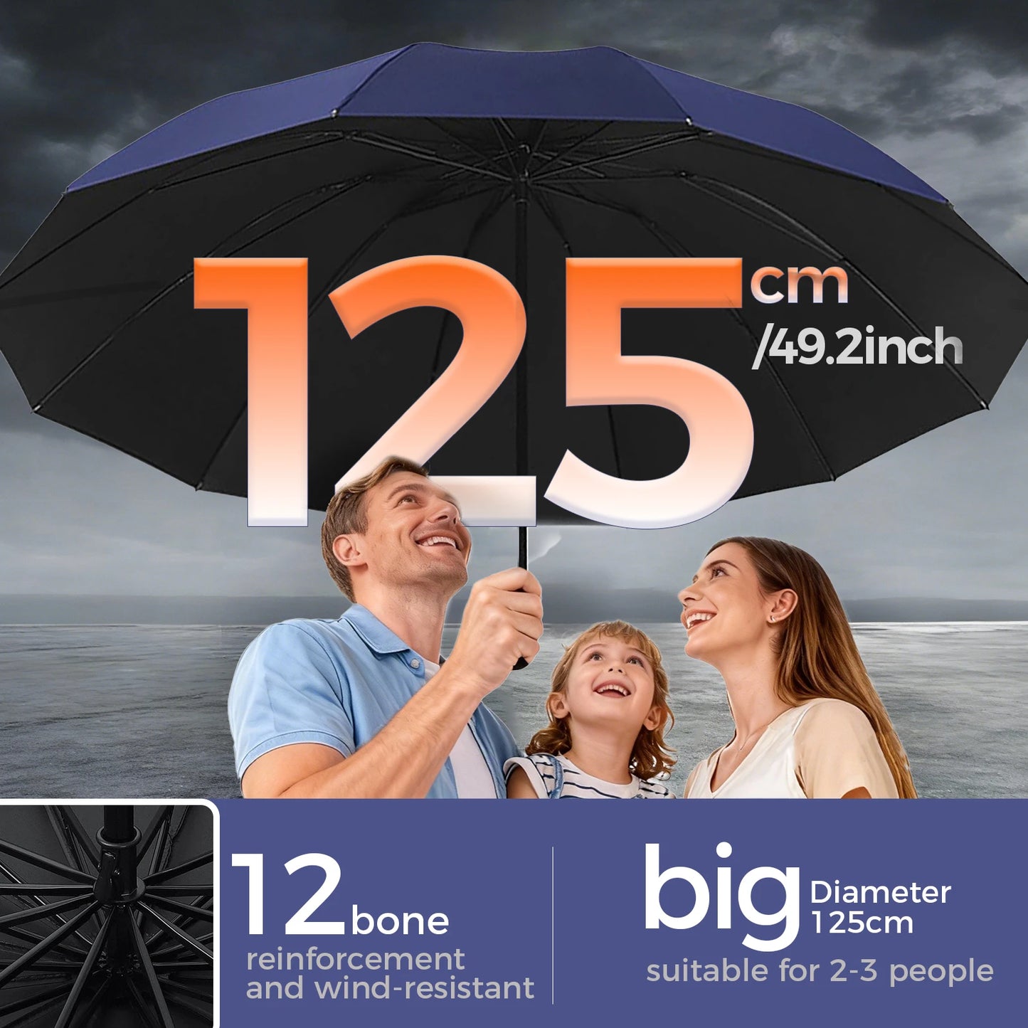Large 12 Bone Windproof Folding Umbrella Waterproof Strong Frame Portable Travel Rain Umbrella