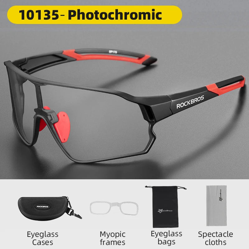 Photochromic Bicycle Glasses UV400 Goggle Large Frame Men Women Sports Bike Eyewear Sungless Adjustable Cycling Glasses