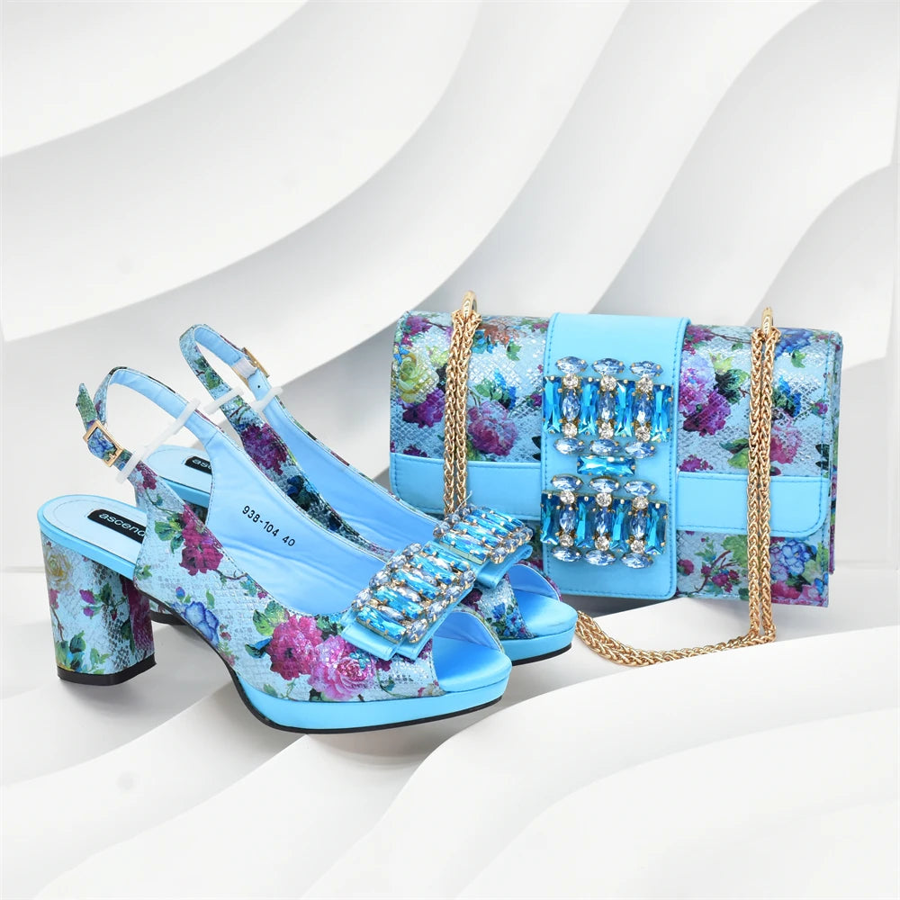 Italian Design Rhinestone-encrusted Ladies Party Shoes And Special Bag High Heels And Dual Purpose Bag Women's Shoes