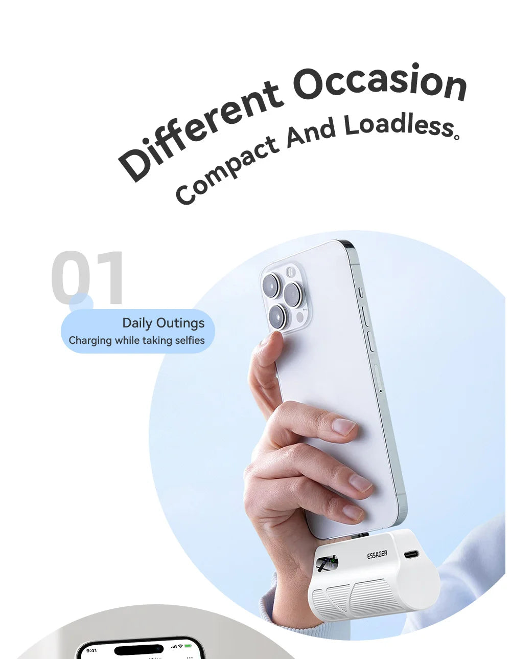5000mAh Mini Capsule Power Bank 20W PD Fast Charging with Built-in Lightning & USB-C Plug Portable Charger