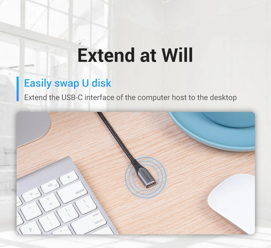 USB C Extension Cable Male to Female Type C Extender Cord Thunderbolt 3 4K Cable for MacBook Type C 3.1 Extension Cord