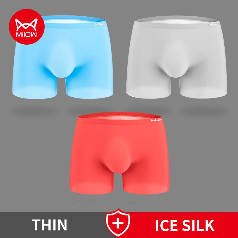 3-Pack Men’s Seamless Graphene Ice Silk Boxer Shorts – Antibacterial & Breathable
