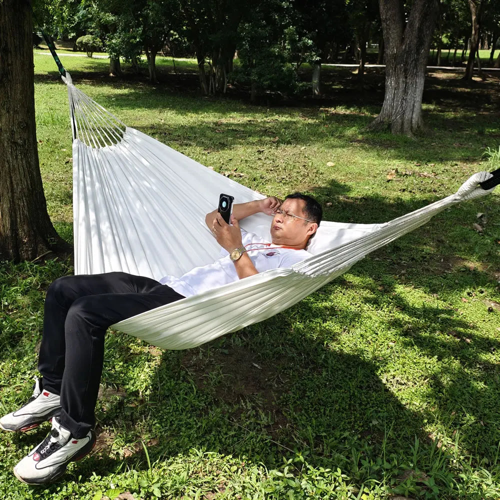 Super Comfortable Canvas Hammock Chair Durable Indoor/Outdoor Swing Seat for Garden, Patio, Camping, Home Leisure