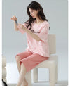 2-Pcs Women’s Summer Cotton Pajama Set – Short Sleeve Top & Calf-Length Pants with Cute Prints