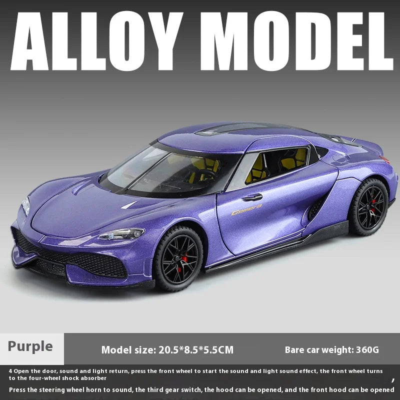 1:24 Gemera GT Sports Car Alloy Diecast Metal Model Sound Light Pull Back Toy Boys Simulation Car Model Ornament Present