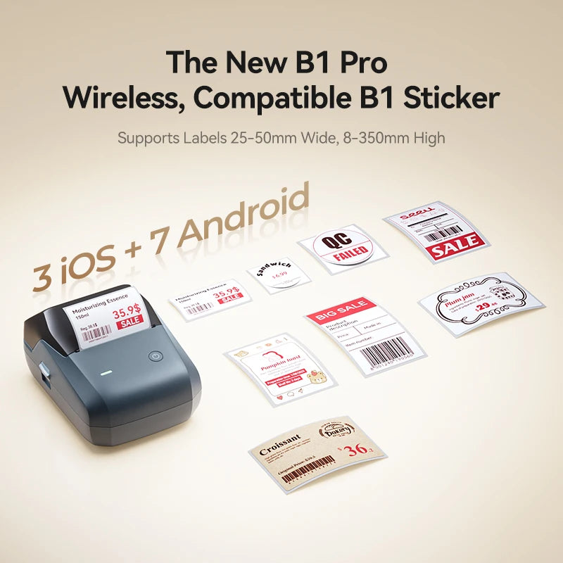 B1 Pro Thermal Label Printer 300DPI, Bluetooth Wireless Inkless Sticker Maker 20–50mm, Red & Black Label Printer for Home & Business