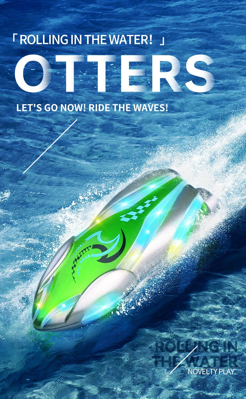 Mini Rc Boat Stunt 360 Degree Radio Remote Controlled High Speed Ship with Led Light Palm Boat Summer Water Toy Pool Toys Gifts