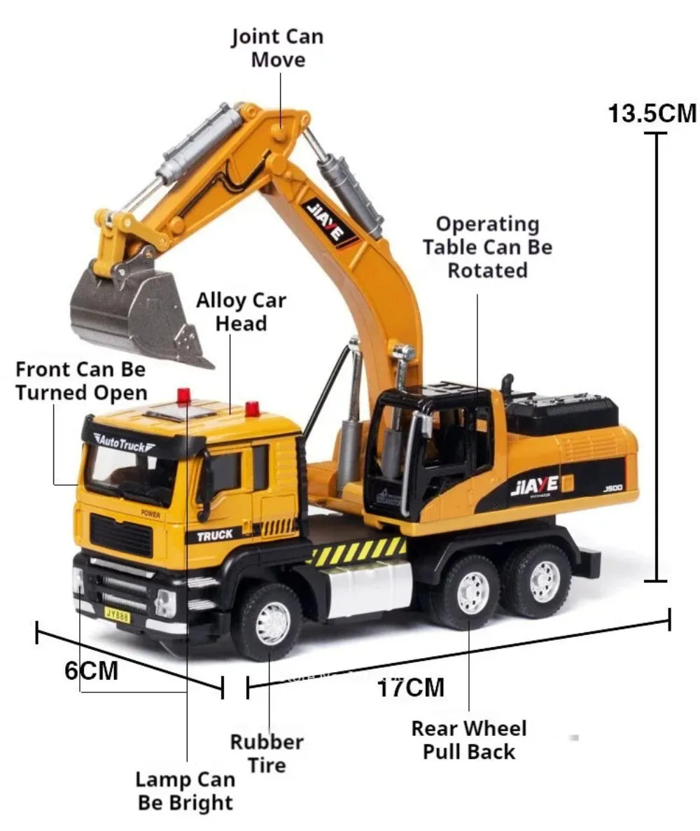 1:50 Scale Mixer Excavator Car Model Toy Simulation Sound Light Metal Die-cast Engineering Cement Transport Vehicles Gifts