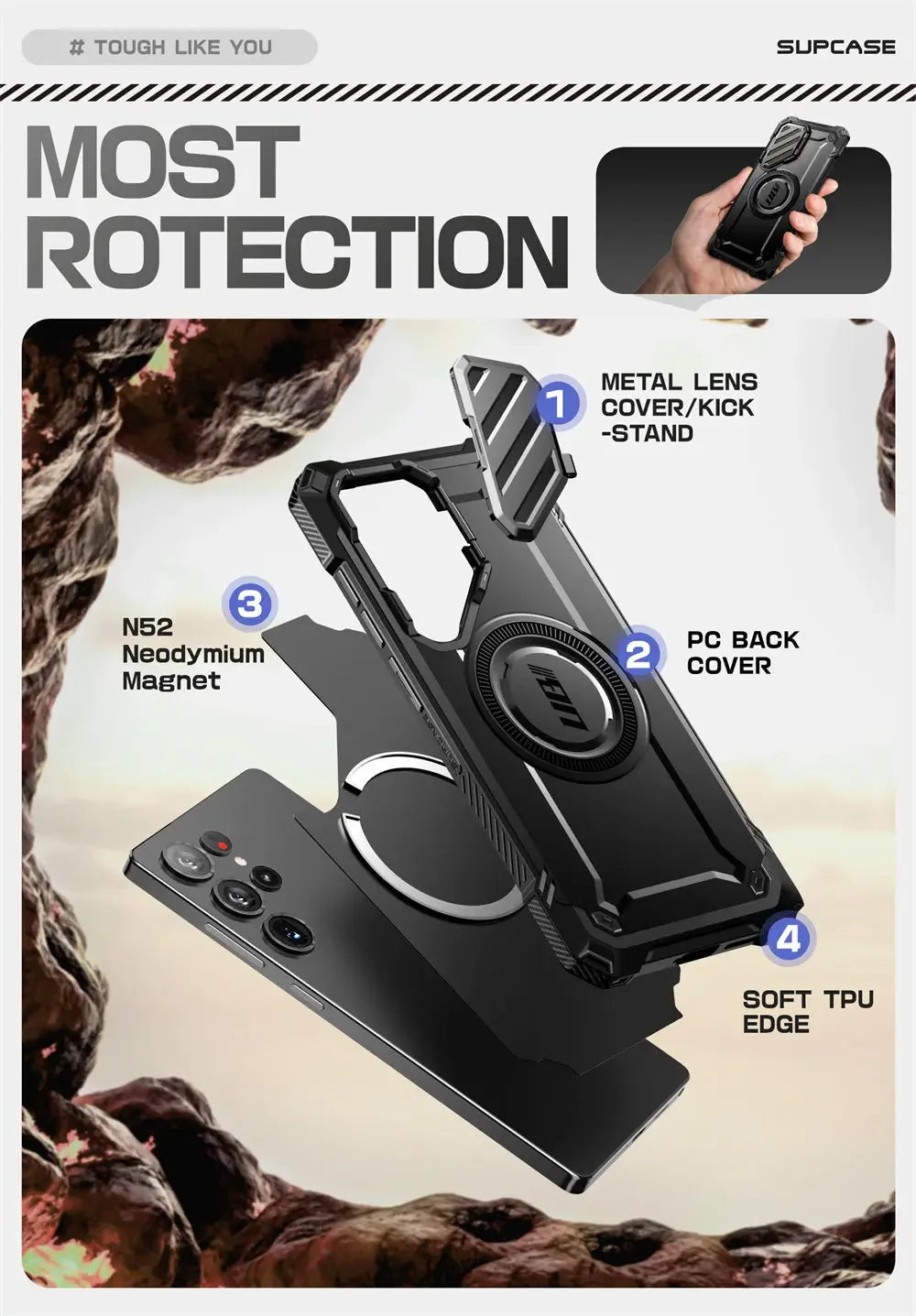 For Samsung Galaxy S25 Ultra Case UB Mag XT Heavy Duty Rugged Strong  Phone Case with Camera Cover Kickstand