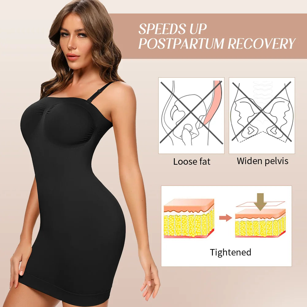 Strapless Shapewear Slip for Women Seamless Underdress Tummy Control Full Slips Corset Butt Lifter