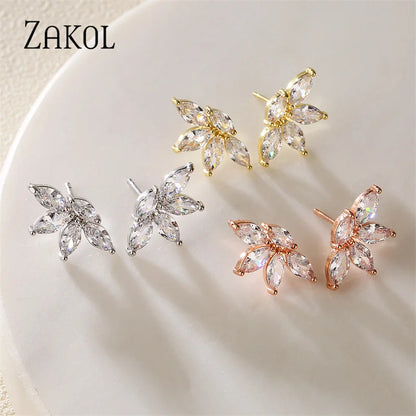 Korean Fashion Marquise Cut Cubic Zircon Stud Earrings