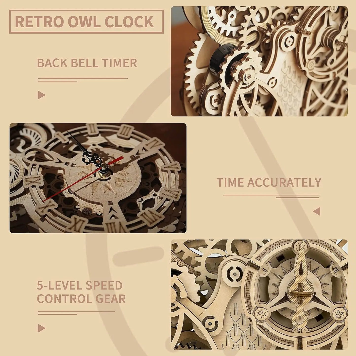 3D Wooden Puzzle Owl Clock Model Building Kit Toys