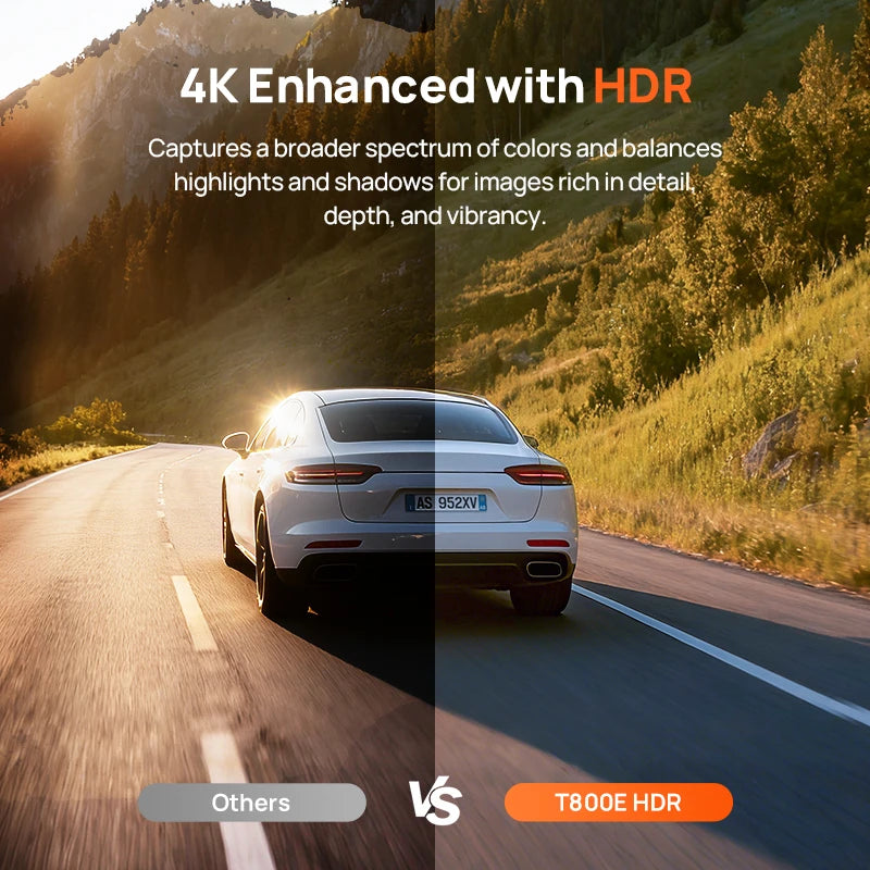 3‑Channel Dash Cam T800E 4K HDR Car DVR – Front Interior Rear Camera, F1.55 Aperture, GPS, Voice Control, WiFi 6, Supercapacitor