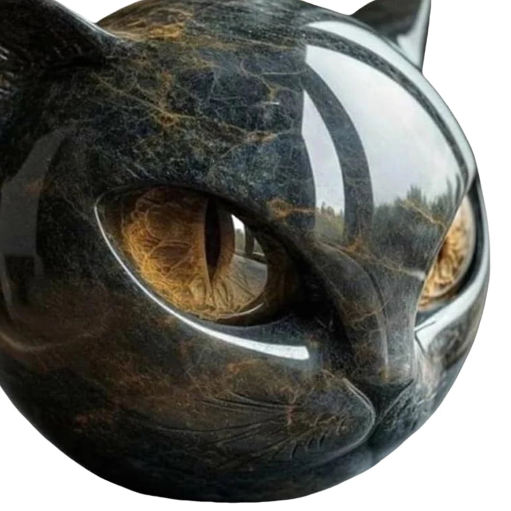 Black Cat Figurine Resin Cat Head Healing Stone Marble Texture Cat Stone Resin Cat Sculpture Ornament Cat Sculpture Craft Decor
