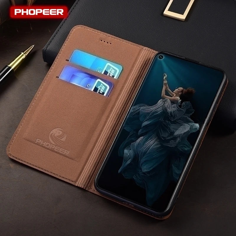 Luxury Genuine Leather Wallet Flip Case for Samsung Galaxy S26 / S25 / S24 / S23 / S22 / S21 / S20 Ultra, Plus, FE – Magnetic Kickstand Vintage Business Cover
