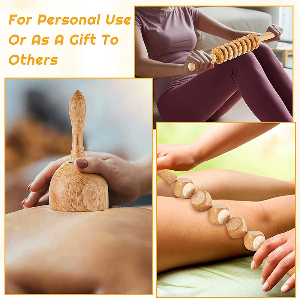 4 in 1 Wood Therapy Massage Tools, Lymphatic Drainage & Cellulite Massager,Professional Maderoterapia Kit, Body Gua Sha Massager