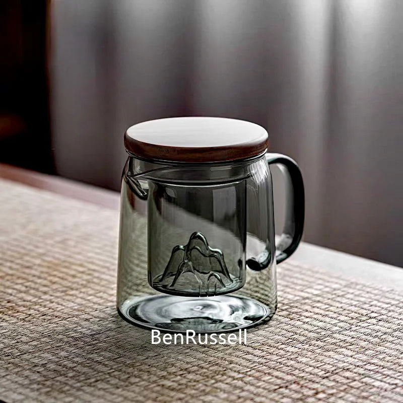 450ml High Borosilicate Glass Teapot With Mountain Wiew Filter Tea Water Separation Brewing Tea Pot Kungfu Tea Maker Teaware