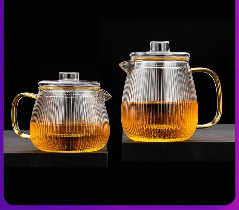 480/650ml Stripe Clear Glass Teapot With Tea Strainer Infuser Heat-resistant Kettle Kung Fu Flower Puer Oolong Pot Teaweare
